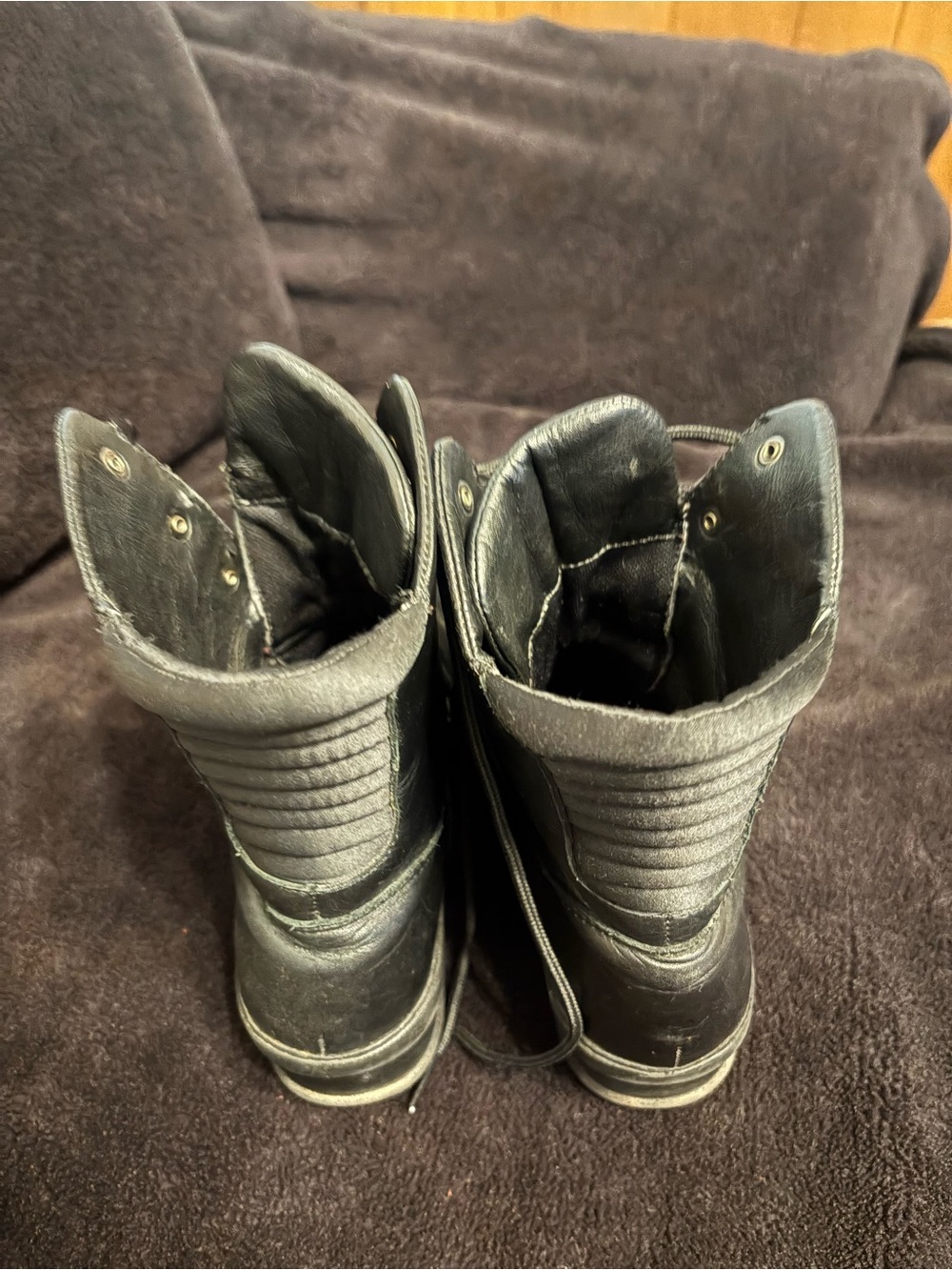 Timberland Lace-Up Wedge black Leather Combat boots with strap womens 8.5M 96347 - Picture 7 of 8